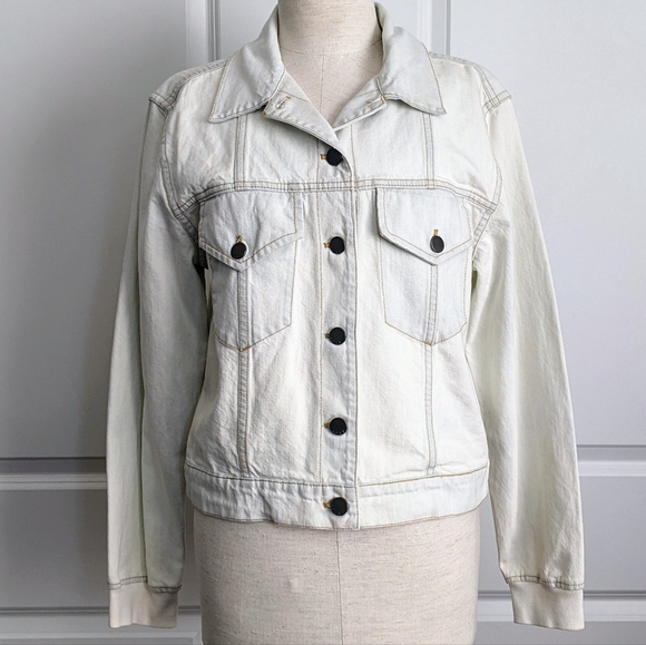 alice + olivia Jacket Denim Jean Removable Zip Out Hood Bleached Indigo L NWT - Picture 12 of 16